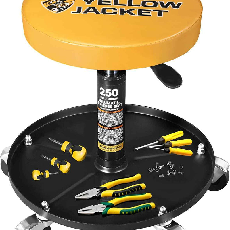 Pneumatic Rolling Mechanic Stool with Wheels – Adjustable Height Shop Stool with Tool Tray, 360° Swivel Seat for Garage & Workshop