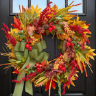 Fall Wreaths for Front Door - Autumn Wreath with Pumpkins, Sunflowers, Maple Leaves, Berries & Pine Cones for Outdoor Indoor Farmhouse Thanksgiving Decor