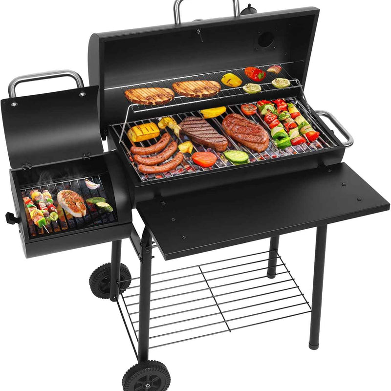 Portable Charcoal Grill with Smoking Function, Foldable Suitcase Design with Wheels, Multi-Tier Storage Rack & Waterproof Cover for Outdoor BBQ Parties