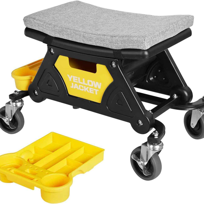 Mobile Mechanic Toolbox Seat with Drawers - Rolling Mechanic Stool with Sliding Tool Tray, Shop Stool with Wheels for Garage & Workshop, Auto Repair