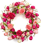 Valentine's Day Wreath for Front Door – Heart Shaped & Traditional Wreath with Red Rose, Berries & Eucalyptus Greenery, Farmhouse Wall Home Porch Decor - Media 1