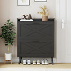 Folding Shoe Cabinet, Foldable Collapsible Shoe Rack Organizer with Doors, Freestanding Shoe Storage Cabinet for Hallway, Closet, Living Room