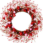 Valentine's Day Wreath for Front Door – Heart Shaped & Traditional Wreath with Red Rose, Berries & Eucalyptus Greenery, Farmhouse Wall Home Porch Decor - Media 1