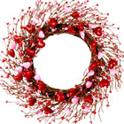 Valentine's Day Wreath for Front Door – Heart Shaped & Traditional Wreath with Red Rose, Berries & Eucalyptus Greenery, Farmhouse Wall Home Porch Decor