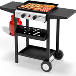 2 & 3 Burner Portable Propane Flat Top Griddle with Side Shelves & Cart