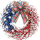 Patriotic Americana Wreath for Front Door – 4th of July Red White Blue Wreath, Independence Day Memorial Day Summer Wall Porch Decor