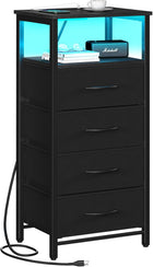 LED NIGHTSTAND WITH CHARGING STATION – TALL BEDSIDE TABLE WITH STORAGE DRAWERS