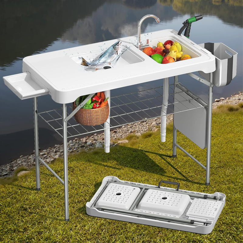 Folding Fish Cleaning Table with Sink & Sprayer Options