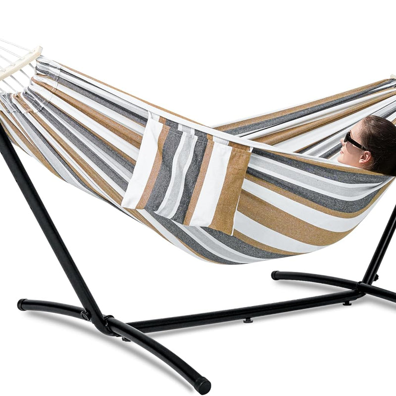 Double Hammock with Stand – Portable, Adjustable, 600 lb Capacity, Indoor & Outdoor