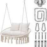 2-Person Hanging Hammock Chair with Cushion – Boho Macrame Swing for Indoor & Outdoor Relaxation
