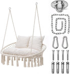 2-Person Hanging Hammock Chair with Cushion – Boho Macrame Swing for Indoor & Outdoor Relaxation