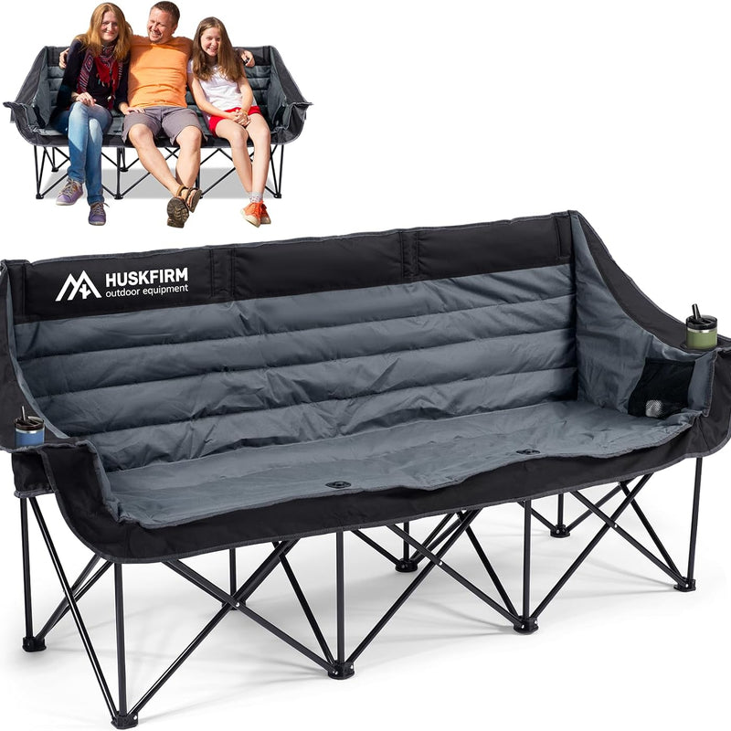 Oversized Padded 3-Person Folding Camping Loveseat Chair – Heavy Duty Outdoor Seating