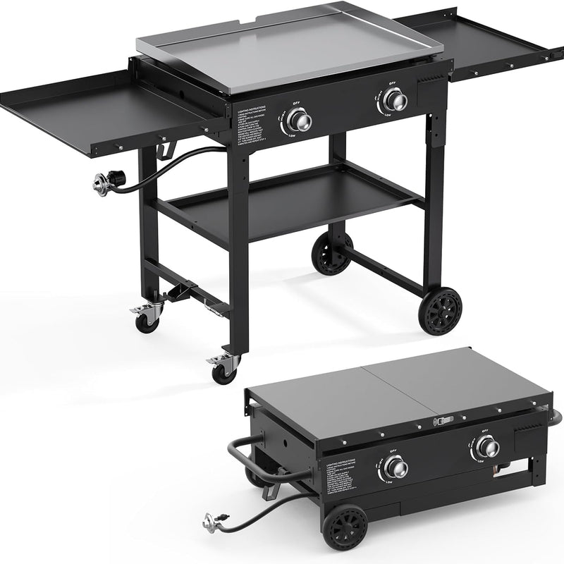 2 & 3 Burner Portable Propane Flat Top Griddle with Side Shelves & Cart