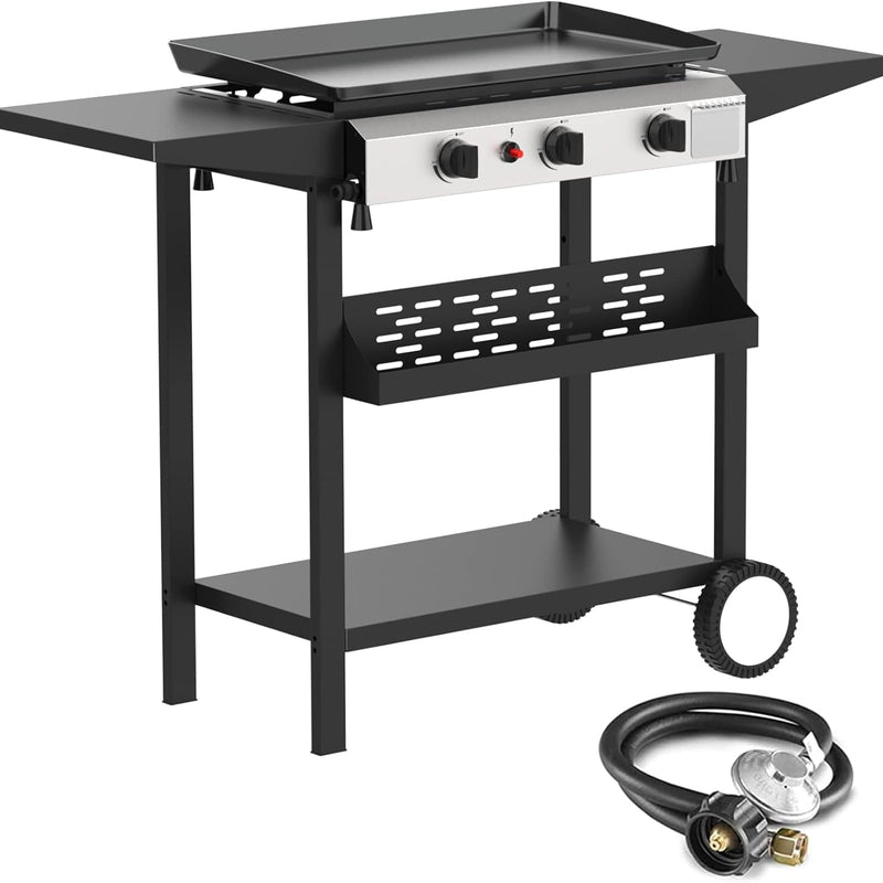 2 & 3 Burner Portable Propane Flat Top Griddle with Side Shelves & Cart
