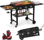 2 & 3 BURNER PORTABLE PROPANE FLAT TOP GRIDDLE – 20,000–45,000 BTU OUTDOOR GRIDDLE WITH SIDE SHELVES & CART