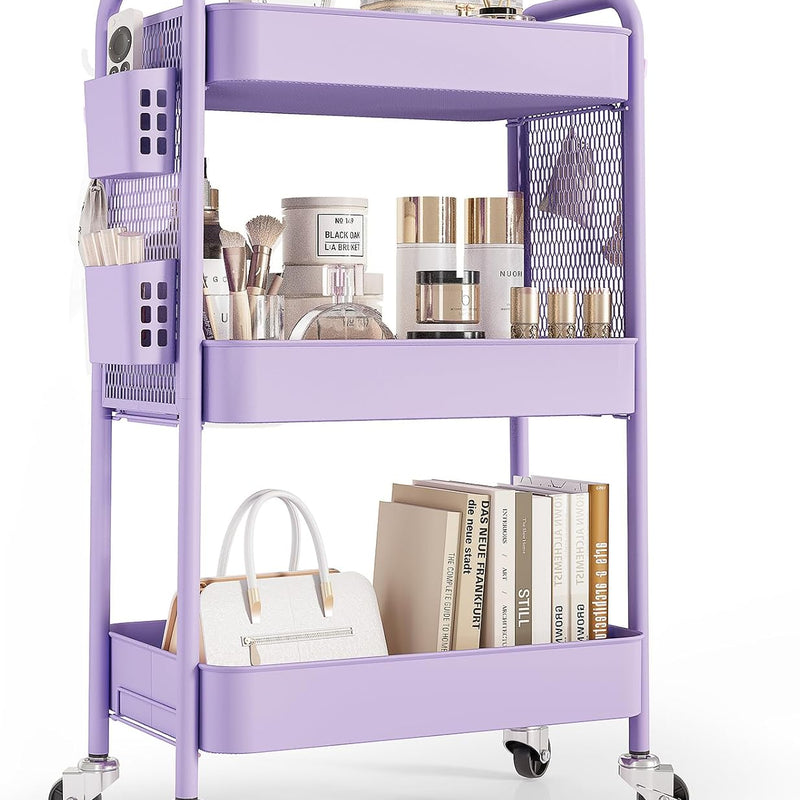 3-Tier Metal Rolling Cart – Foldable or Fixed Pegboard Styles