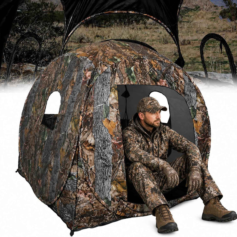 Hunting Blind with Floor Mat, 360 Degree See Through Ground Blind with Carrying Bag, 2/3/4 Person Pop Up Camouflage Tent Portable Concealed Shelter