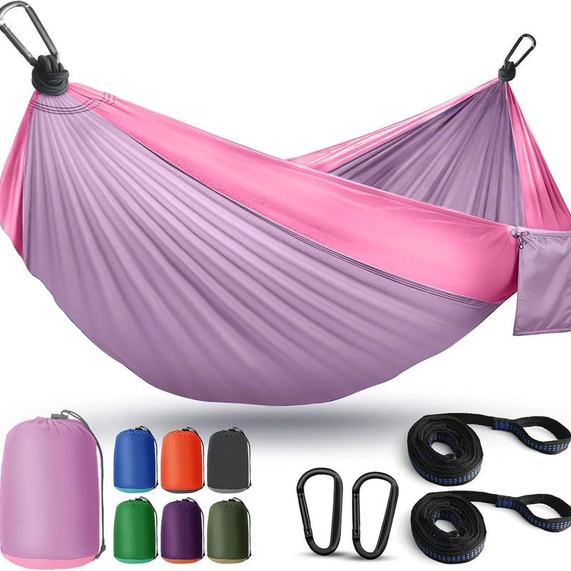 Portable Camping Hammock with Tree Straps – Lightweight Nylon Travel Hammock