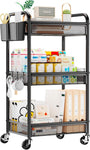 3-TIER ROLLING CART – METAL ORGANIZER WITH LOCKABLE WHEELS - Media 1