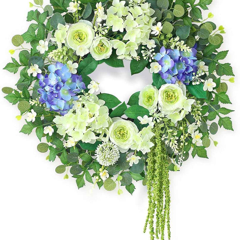 HYDRANGEA WREATH FOR FRONT DOOR – ARTIFICIAL FLORAL PORCH DÉCOR