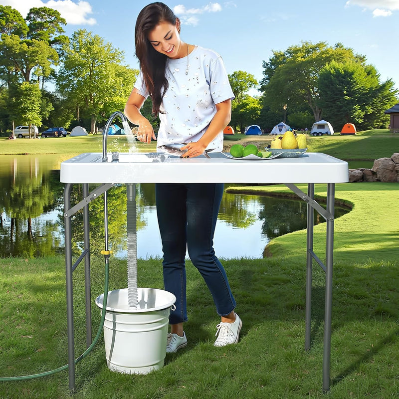 Folding Fish Cleaning Table with Sink & Sprayer Options