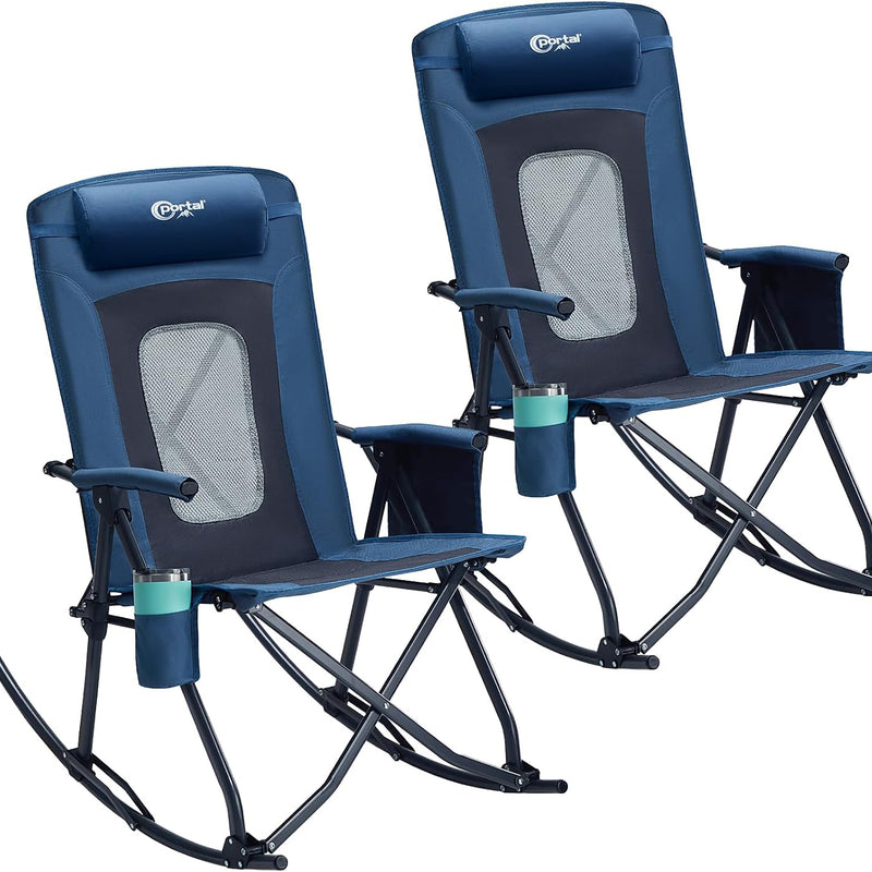 High Back Folding Rocking Camping Chair – Oversized Portable Outdoor Rocker with Cup Holder, Carry Bag & Heavy-Duty Steel Frame