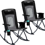 High Back Folding Rocking Camping Chair – Oversized Portable Outdoor Rocker with Cup Holder, Carry Bag & Heavy-Duty Steel Frame