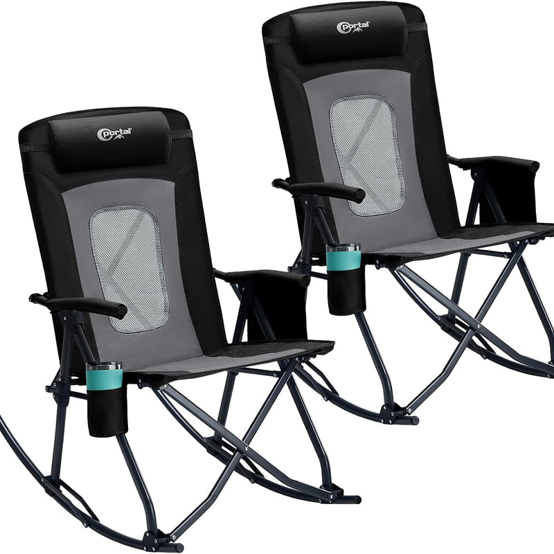 High Back Folding Rocking Camping Chair – Oversized Portable Outdoor Rocker with Cup Holder, Carry Bag & Heavy-Duty Steel Frame