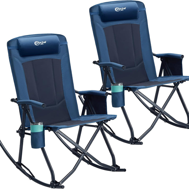 High Back Folding Rocking Camping Chair – Oversized Portable Outdoor Rocker with Cup Holder, Carry Bag & Heavy-Duty Steel Frame