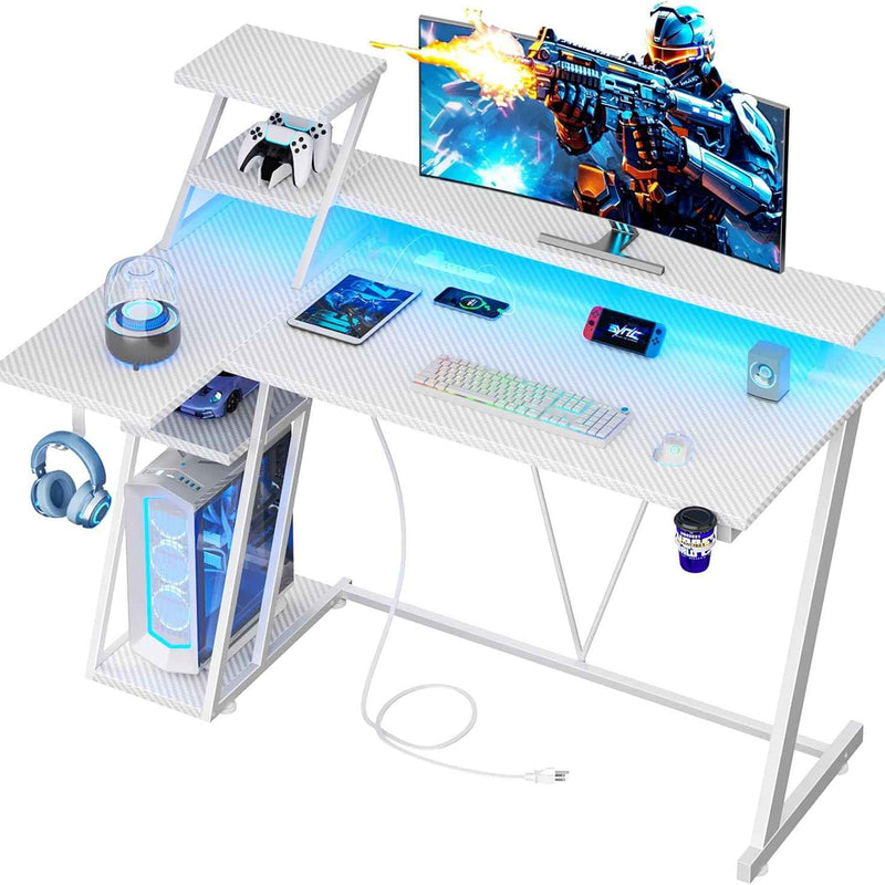 L-SHAPED GAMING DESK – LED LIGHTS & POWER OUTLETS