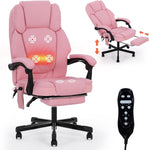 Black executive massage office chair with glowing heat and vibration nodes and extended footrest - Pink Chair