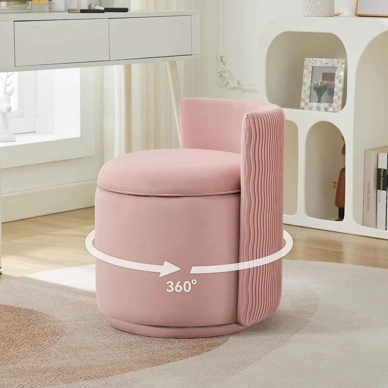 VANITY CHAIR WITH STORAGE – 360° SWIVEL VELVET SEAT