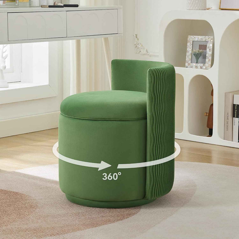 VANITY CHAIR WITH STORAGE – 360° SWIVEL VELVET SEAT