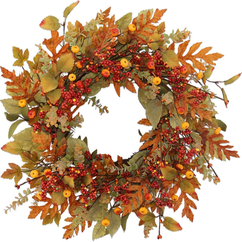 22-Inch Artificial Fall Wreath for Front Door – Berry, Pumpkin & Floral Styles