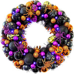 HALLOWEEN WREATH WITH LIGHTS FOR FRONT DOOR – PRE-LIT PUMPKIN, WITCH & GOTHIC PORCH DÉCOR