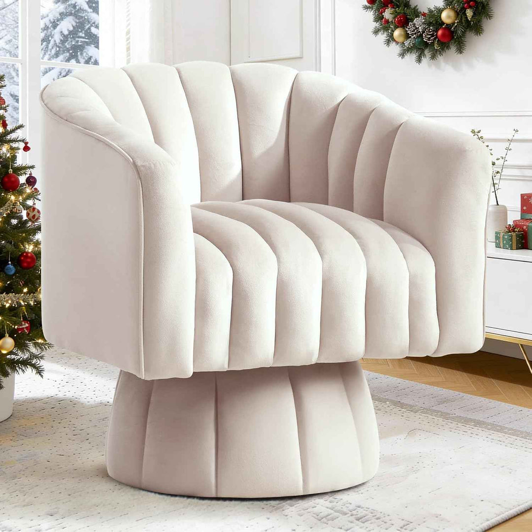 Swivel Accent Chair, Barrel Chair 360° Swivel, Velvet Round Armchair, Mid-Century Modern Chair for Living Room, Bedroom, Lounge