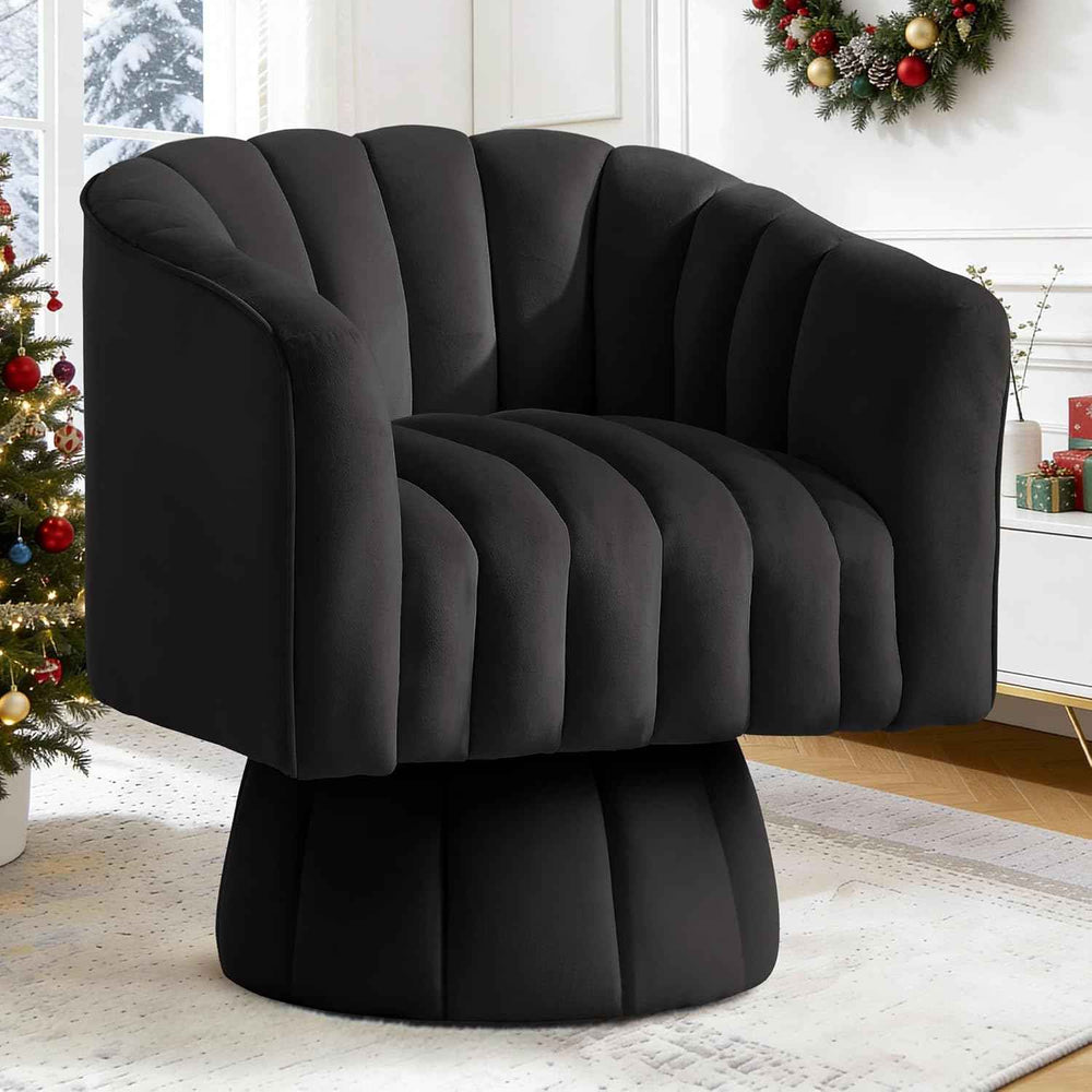 Swivel Accent Chair, Barrel Chair 360° Swivel, Velvet Round Armchair, Mid-Century Modern Chair for Living Room, Bedroom, Lounge