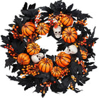 Halloween Wreath for Front Door – Pumpkin & Ghost Halloween Door Decorations, Pre-Lit Porch Wall Party Decor