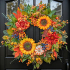 Fall Wreaths for Front Door - Autumn Wreath with Pumpkins, Sunflowers, Maple Leaves, Berries & Pine Cones for Outdoor Indoor Farmhouse Thanksgiving Decor