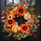 Fall Wreaths for Front Door - Autumn Wreath with Pumpkins, Sunflowers, Maple Leaves, Berries & Pine Cones for Outdoor Indoor Farmhouse Thanksgiving Decor