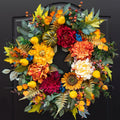 Show Orange-Yellow-Burgundy 24" Artificial Fall Dahlia Peony & Sunflower Wreath