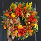 Fall Wreaths for Front Door - Autumn Wreath with Pumpkins, Sunflowers, Maple Leaves, Berries & Pine Cones for Outdoor Indoor Farmhouse Thanksgiving Decor