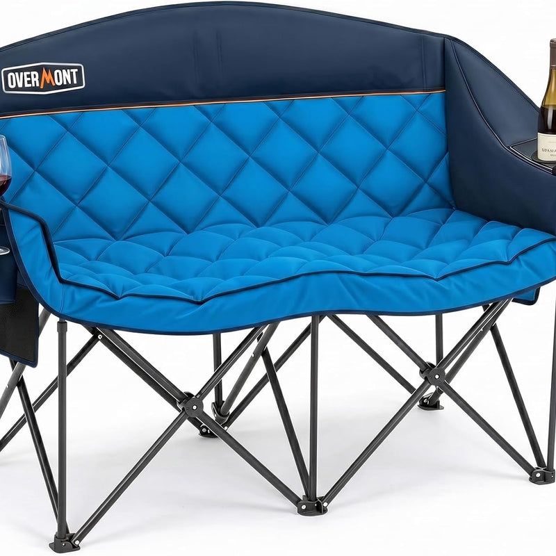 Oversized Padded 2-Person Folding Camping Loveseat Chair – Heavy Duty Outdoor Seating