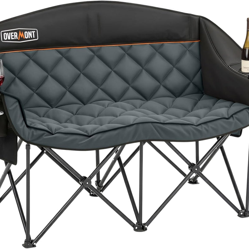 Oversized Padded 2-Person Folding Camping Loveseat Chair – Heavy Duty Outdoor Seating
