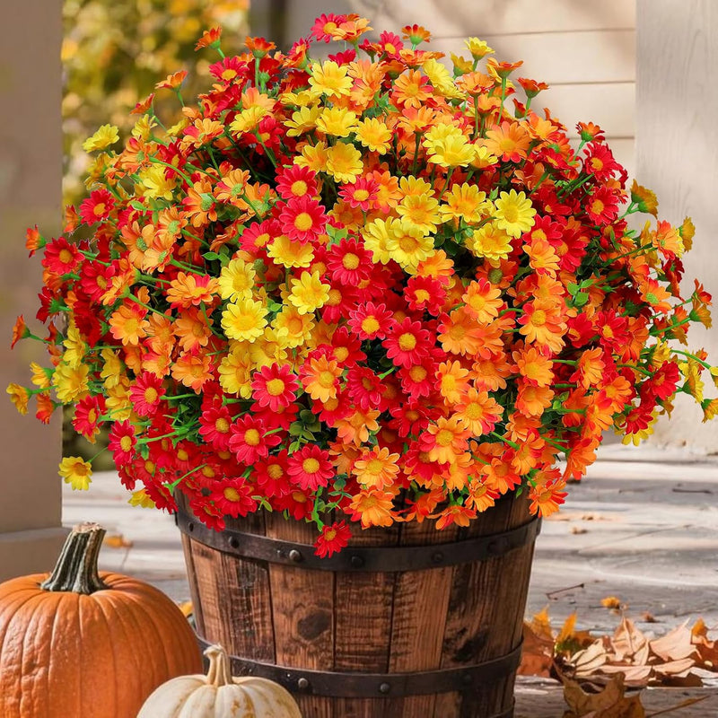 Artificial Fall Flowers for Outdoors – UV-Resistant, 12 Bundles