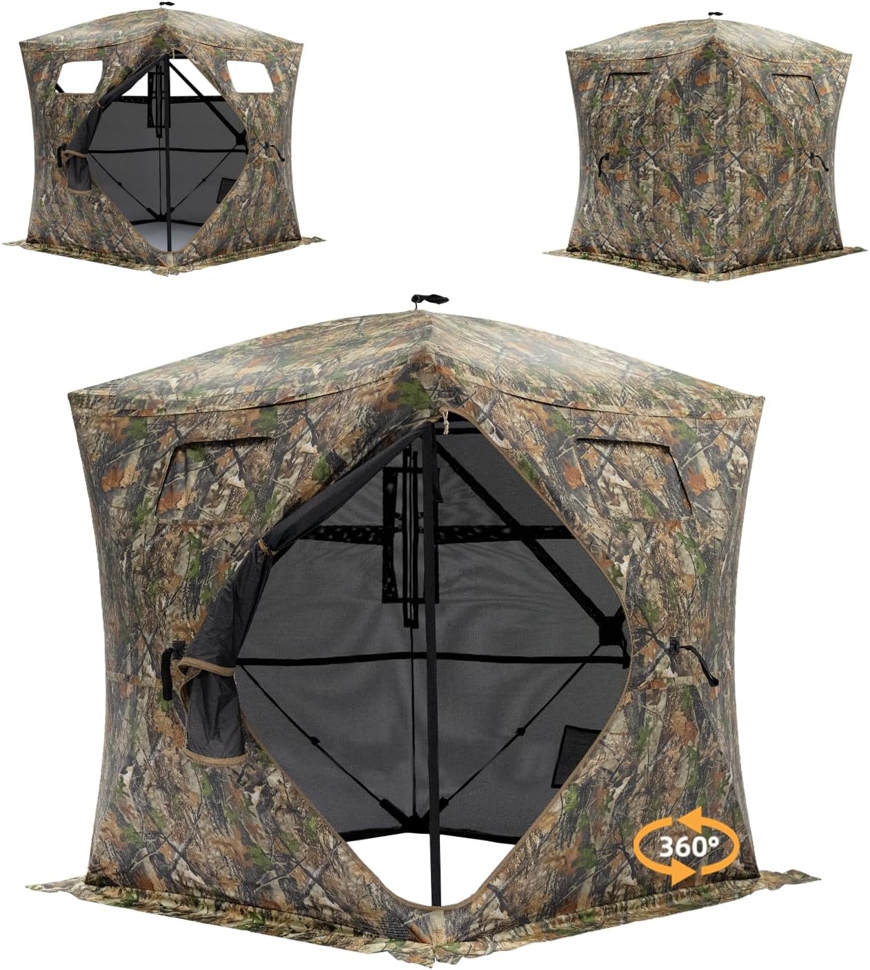 SucceBuy Hunting Blind, 270° & 360° See Through Ground Blind, 2-3 Person / 3-4 Person Pop Up Deer Blind for Hunting with Carrying Bag, Portable Tent - 2-3 person 360 with Diamond shaped door