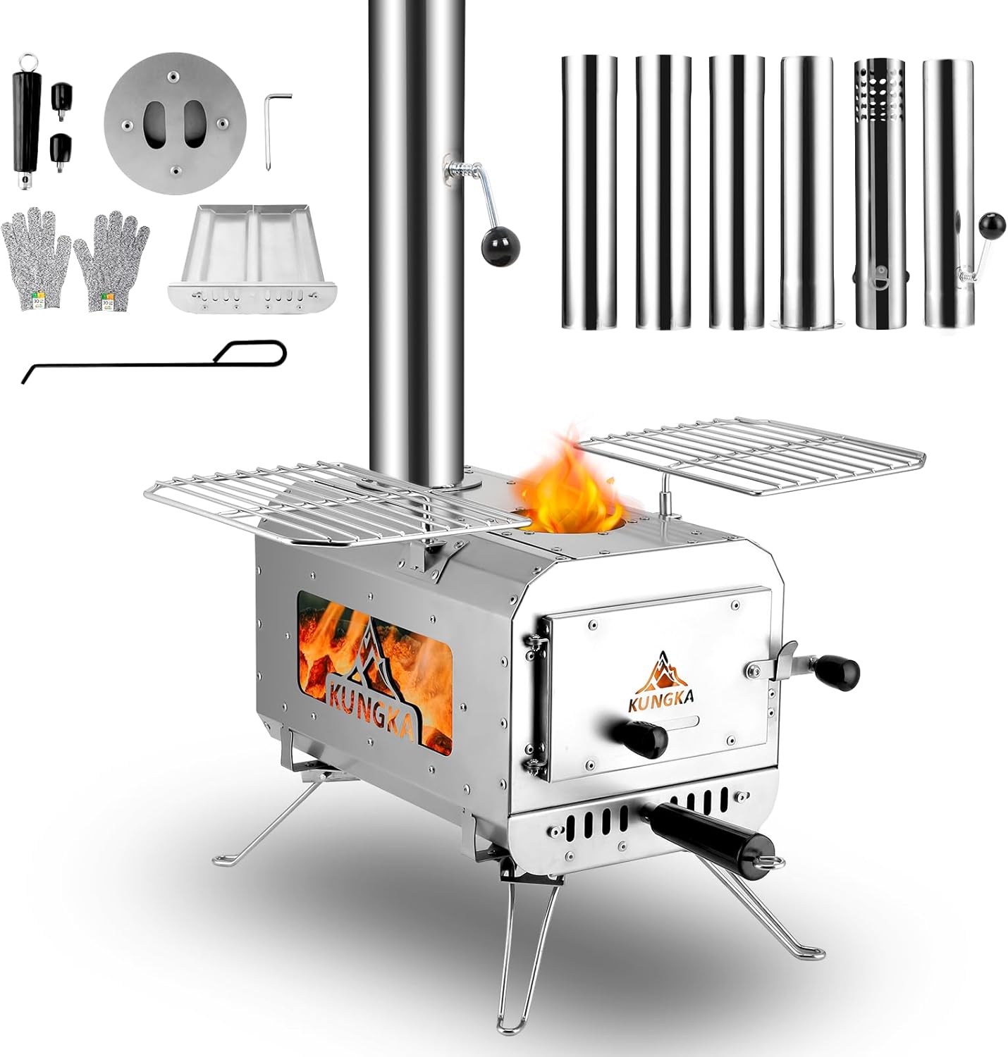 PORTABLE WOOD STOVE FOR CAMPING, TENT STOVE - 18.1"L x 11.7"W x 13.1"H Stainless Steel