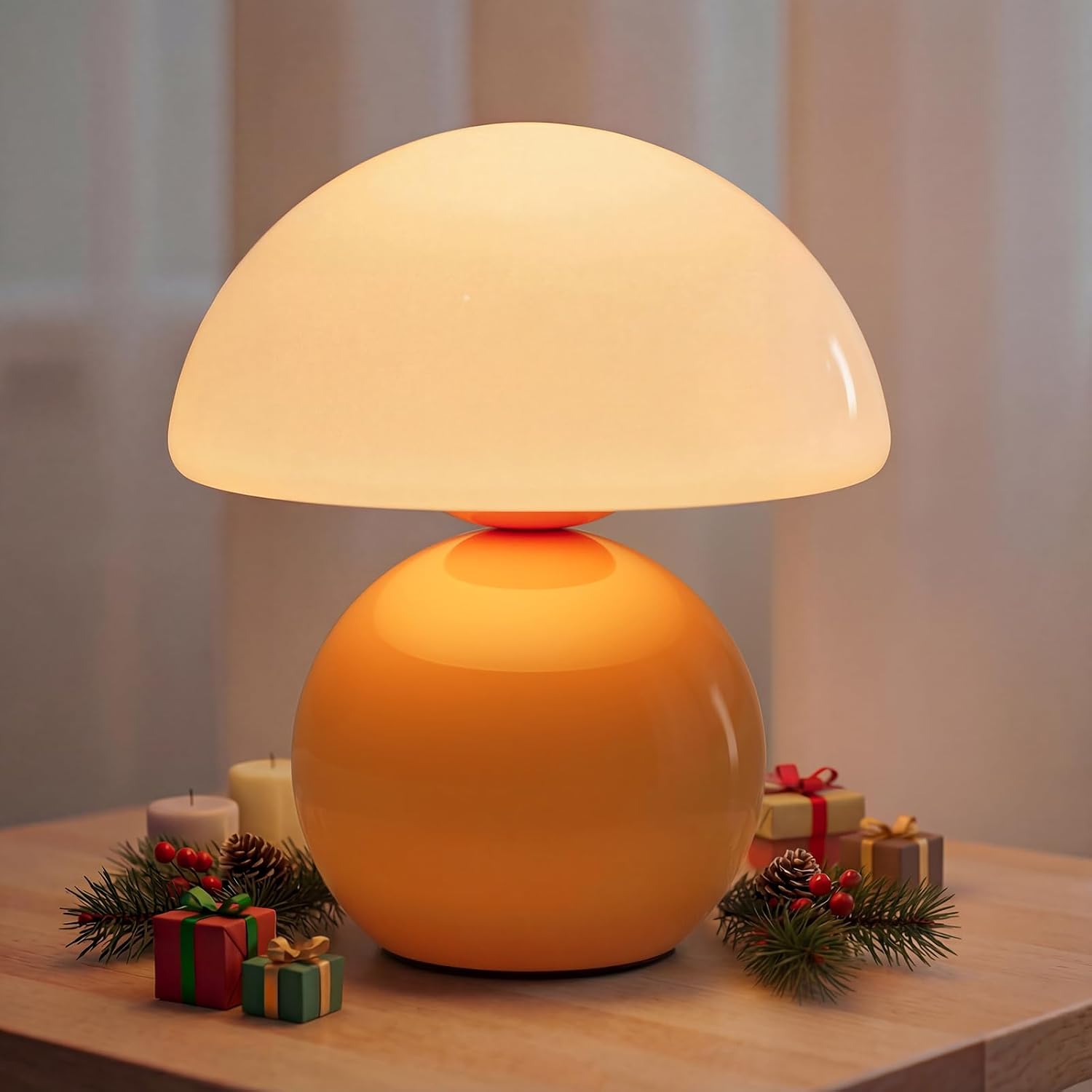 MUSHROOM LAMP – CORDLESS, RECHARGEABLE & TOUCH-DIMMABLE - Orange Rechargeable Mushroom Table Lamp