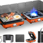 PORTABLE PROPANE CAMPING STOVE – 2 & 3 BURNER OUTDOOR STOVE WITH GRILL & WIND PROTECTION