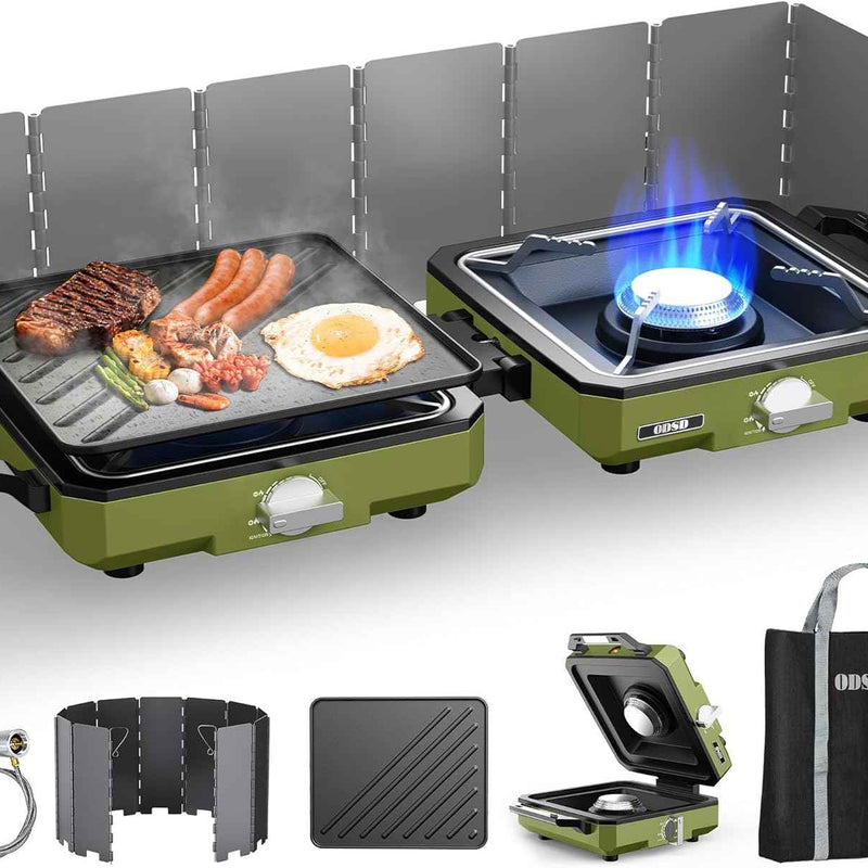 PORTABLE PROPANE CAMPING STOVE – 2 & 3 BURNER OUTDOOR STOVE WITH GRILL & WIND PROTECTION